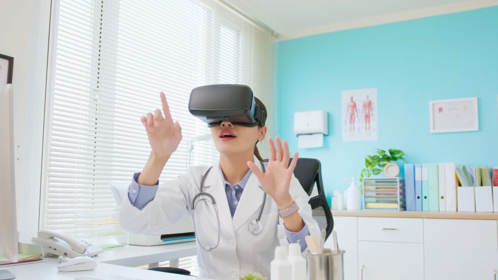 Doctor wearing VR headset