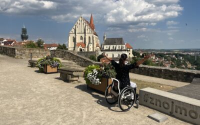 Znojmo view, woman on a wheelchair