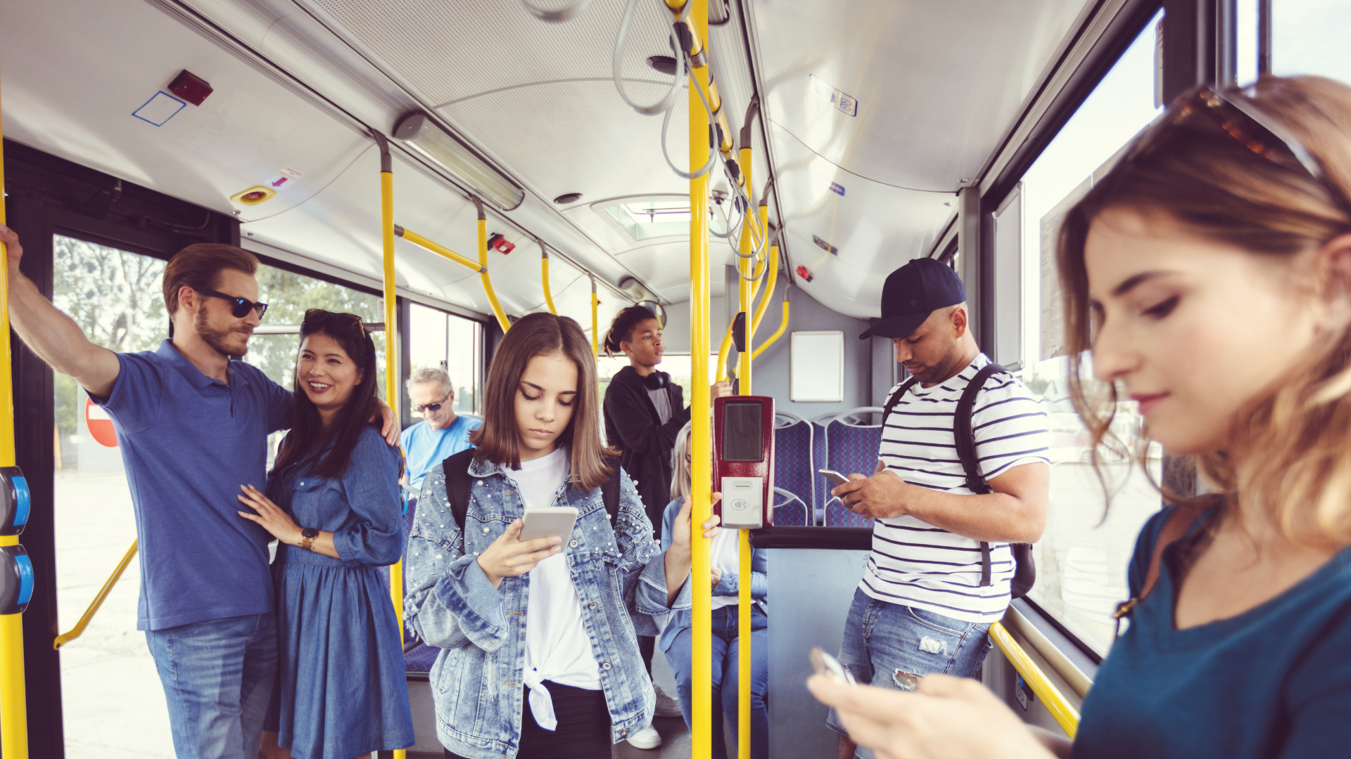 People traveling in public transport.