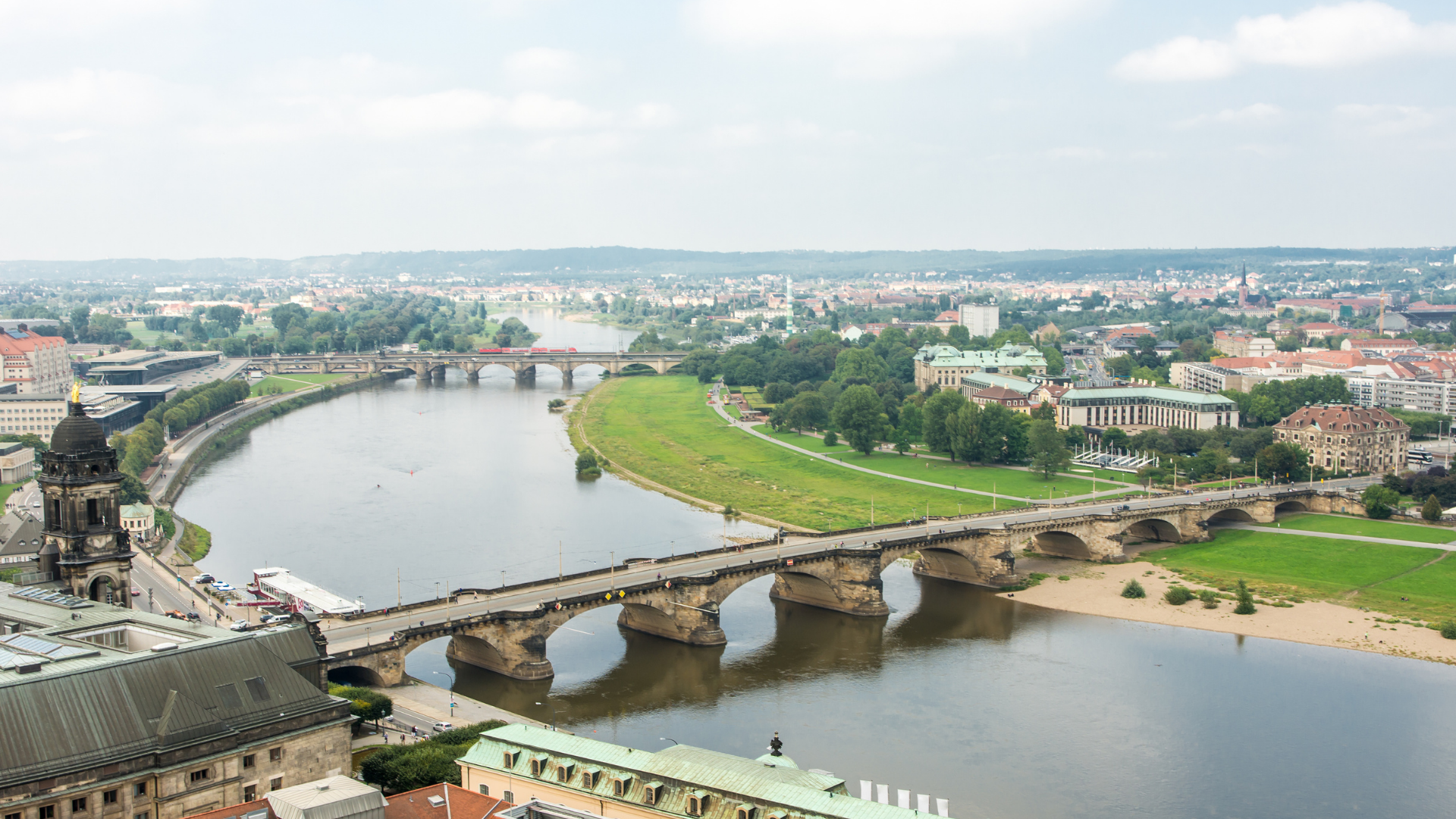 Cityscape of Dresden and the river Elbe.