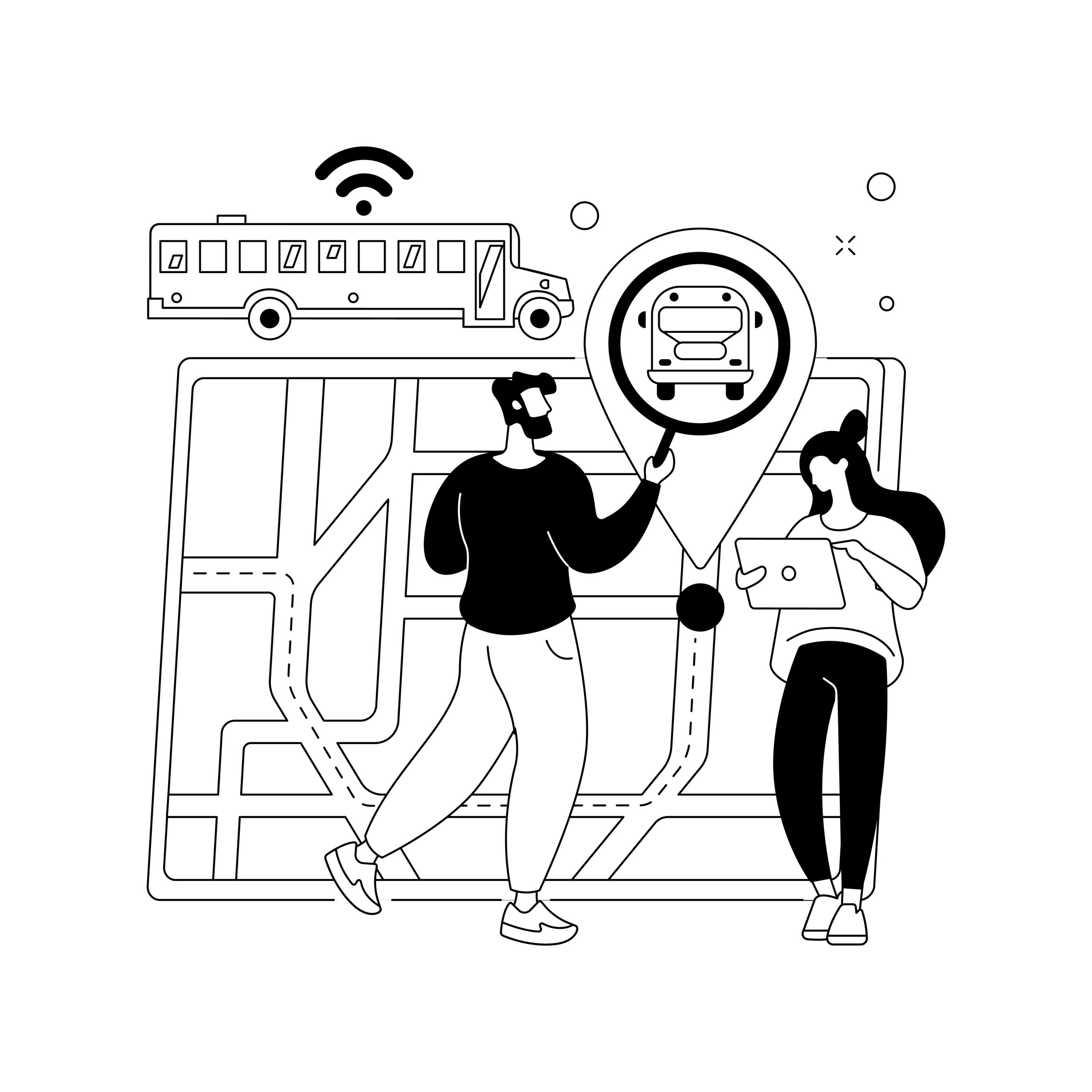 School bus tracking system abstract concept vector illustration. Bus tracking application, school smart transportation system, GPS location tracker, mobile navigation software abstract metaphor.