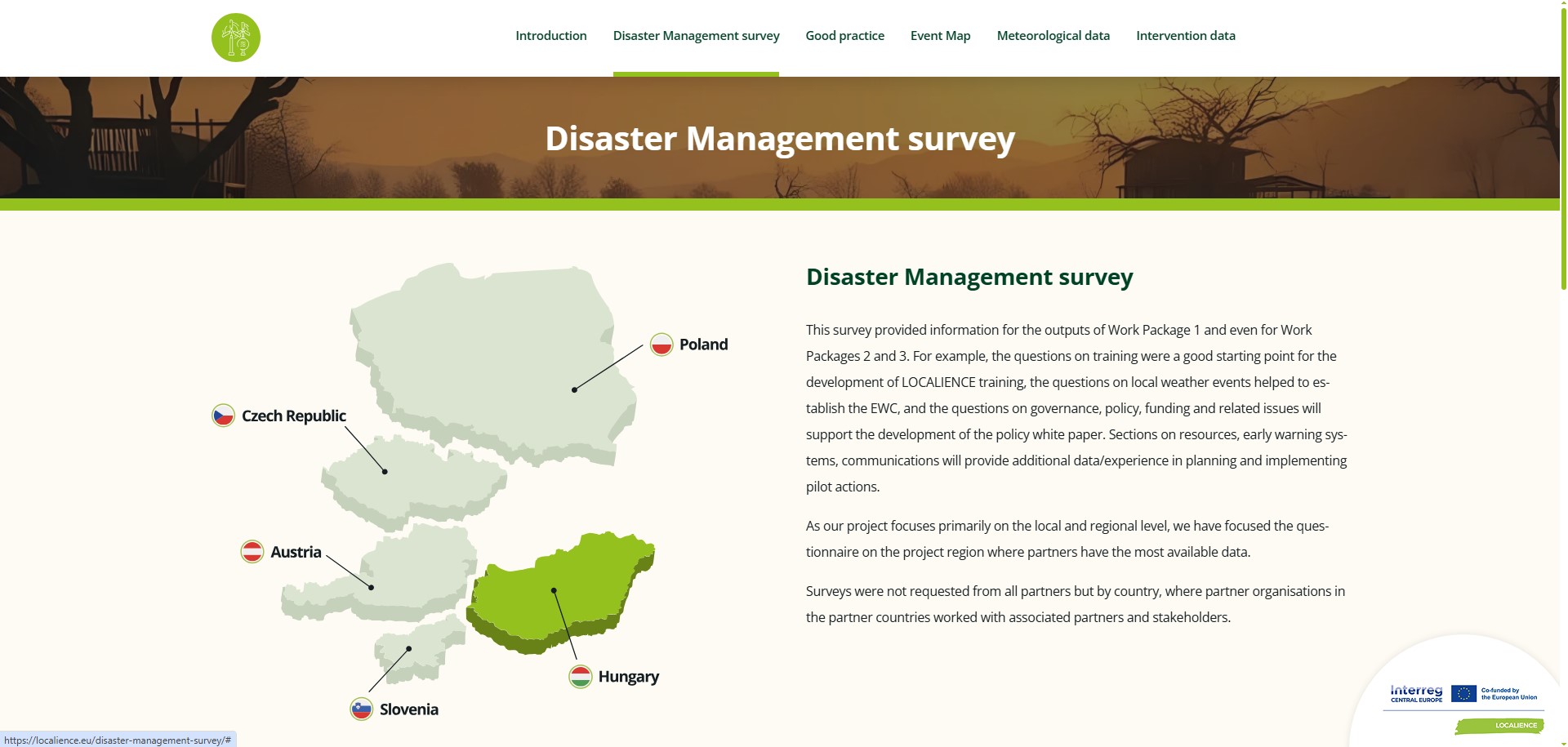 EWC page about the disaster management survey_screenshot from the website