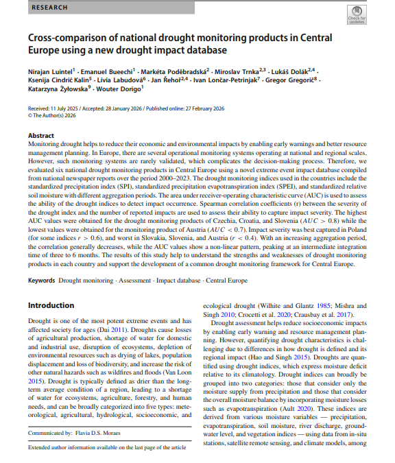 Cross-comparison of national drought monitoring products in Central Europe