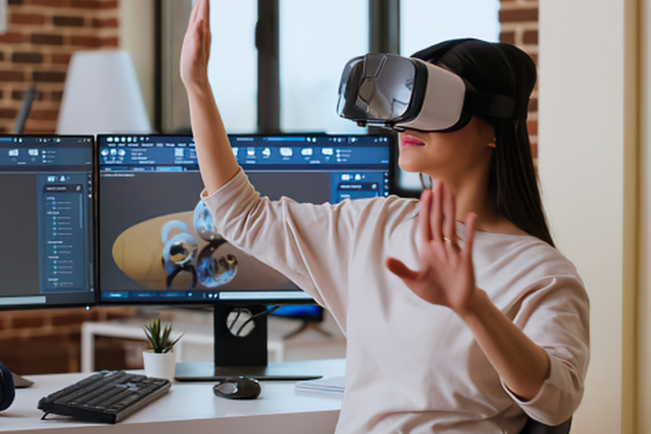 Woman Using Vr Headset