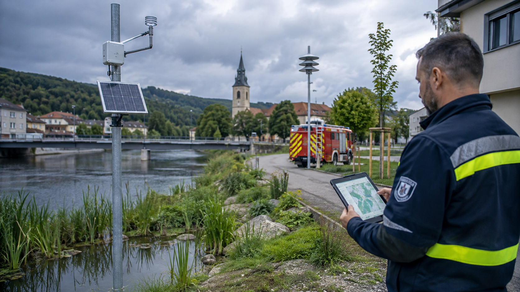 OpenAI. (2026). Local monitoring and emergency preparedness by the riverside [AI-generated image]. ChatGPT. Generated 4 August 2026.
