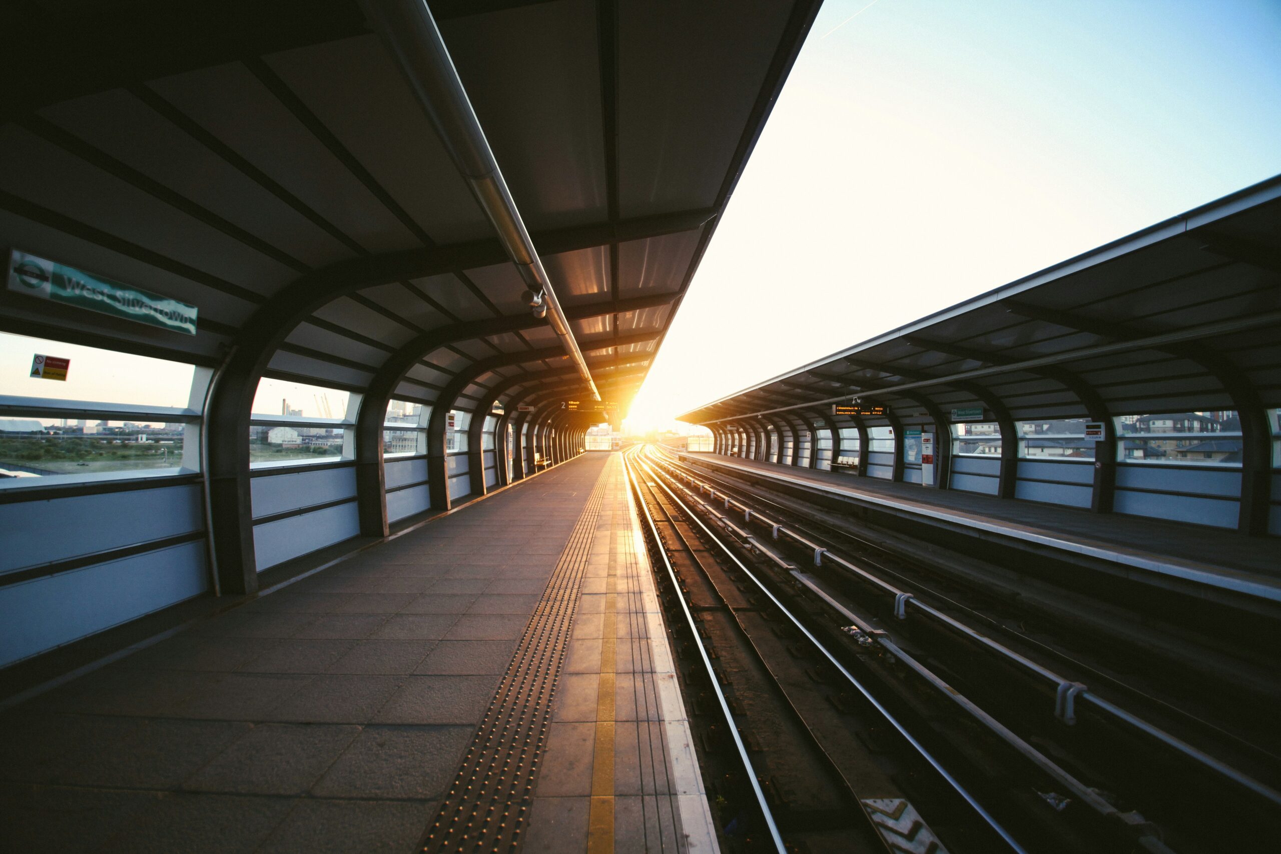 Empty train station at dusk